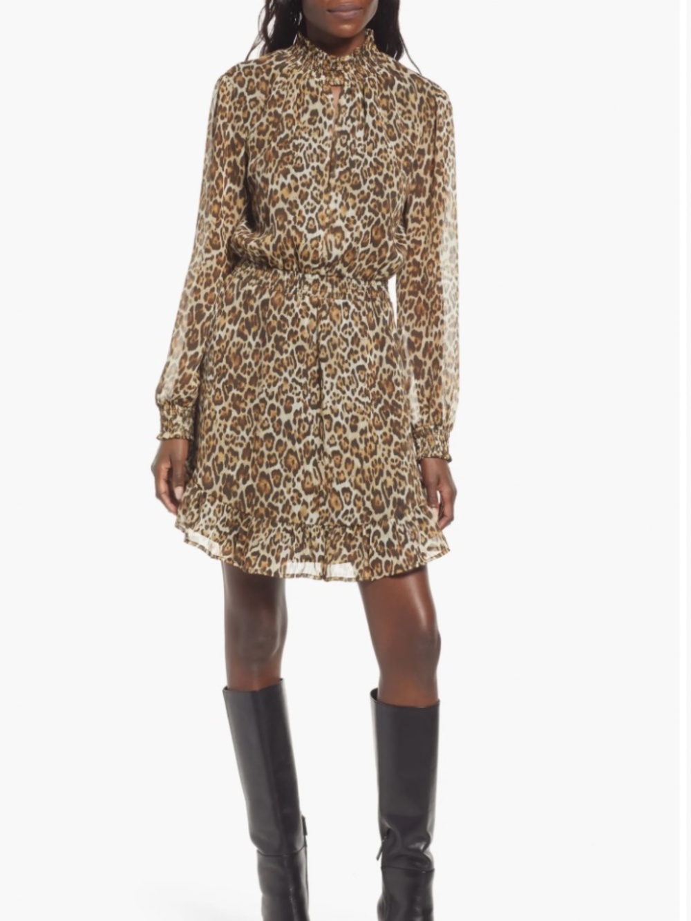 Charles Henry Smocked Cutout Leopard Mini Dress M NWOT